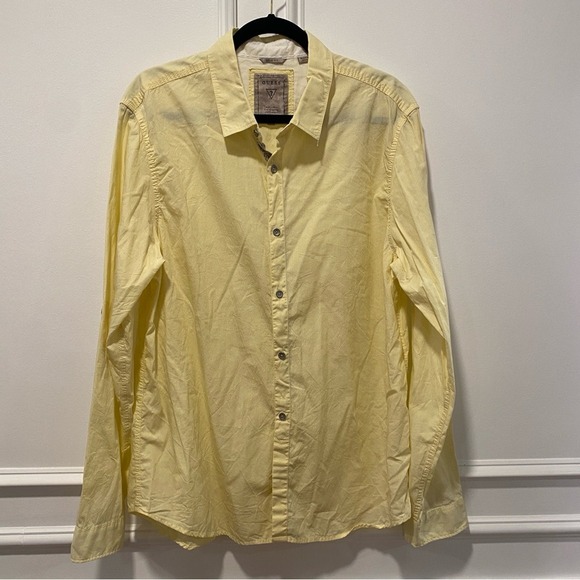 Guess Other - Guess Men's Button Down Shirt Size XL Yellow Slim Fit Long Sleeve‎ Casual